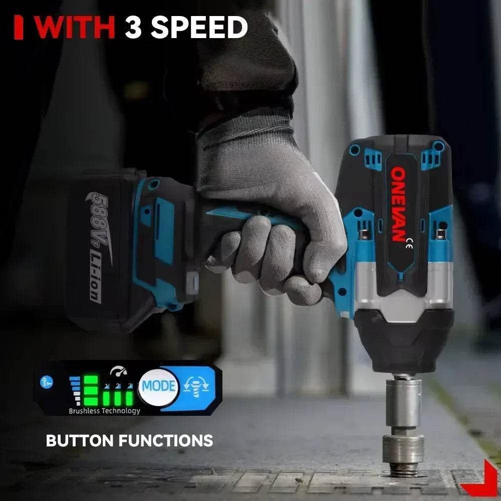ONEVAN 1800N.M Torque Brushless Electric Impact Wrench 1/2 inch Screwdriver Cordless Wrench Power Tools For Makita 18V Battery - Quality Shopping Centre