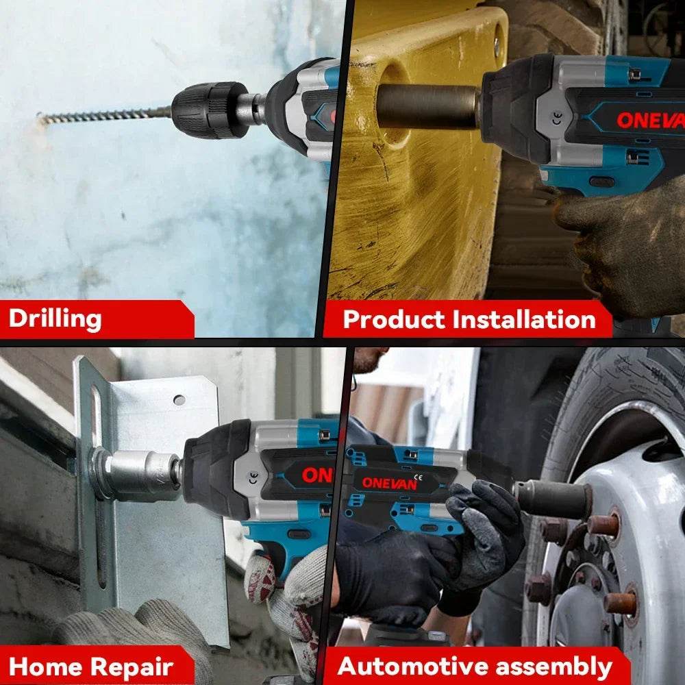 ONEVAN 1800N.M Torque Brushless Electric Impact Wrench 1/2 inch Screwdriver Cordless Wrench Power Tools For Makita 18V Battery - Quality Shopping Centre