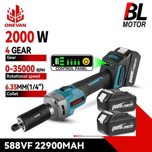 ONEVAN 2000W Brushless Electric Die Grinder 35000RPM 6mm Cordless 4 Gears Variable Grinding Rotary Tools For Makita 18v Battery - Quality Shopping Centre