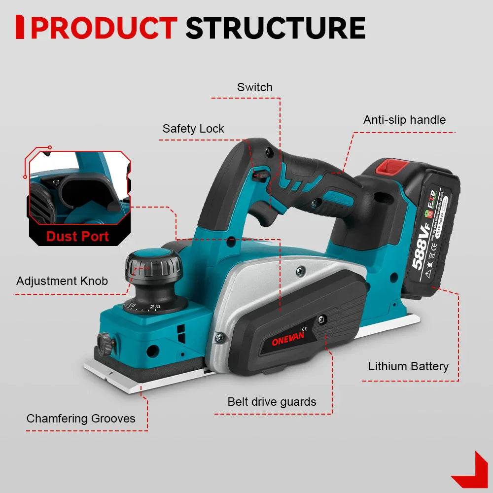 ONEVAN 30000RPM Cordless Electric Planer Brushless Electric Router Trimmer Wood Cutting Tool Woodworking For 18V Makita Battery - Quality Shopping Centre