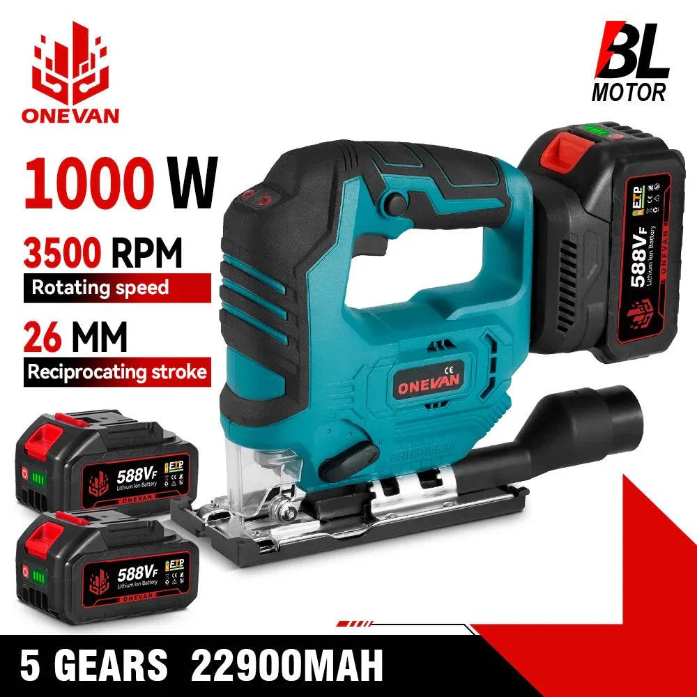 ONEVAN 3500RPM Brushless Electric Jig Saw 1000W Jigsaw Adjustable Blade 3 Variable Speed Woodworking Tool for Makita 18V Battery - Quality Shopping Centre