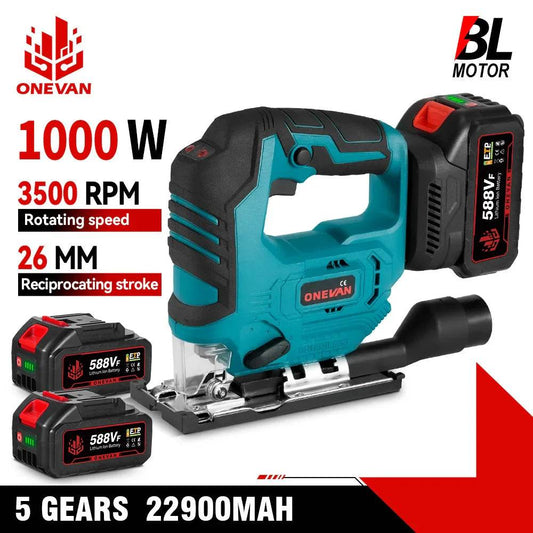 ONEVAN 3500RPM Brushless Electric Jig Saw 1000W Jigsaw Adjustable Blade 3 Variable Speed Woodworking Tool for Makita 18V Battery - Quality Shopping Centre