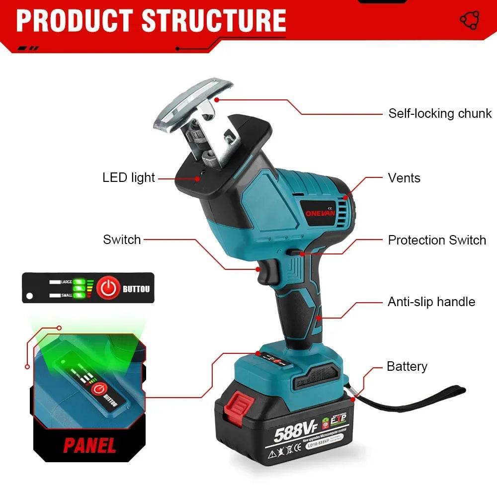 ONEVAN Brushless Cordless Electric Reciprocating Saw Electric Saw Variable Speed Metal Wood Cutting Tool For Makita 18V Battery - Quality Shopping Centre