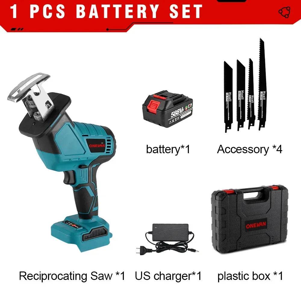 ONEVAN Brushless Cordless Electric Reciprocating Saw Electric Saw Variable Speed Metal Wood Cutting Tool For Makita 18V Battery - Quality Shopping Centre