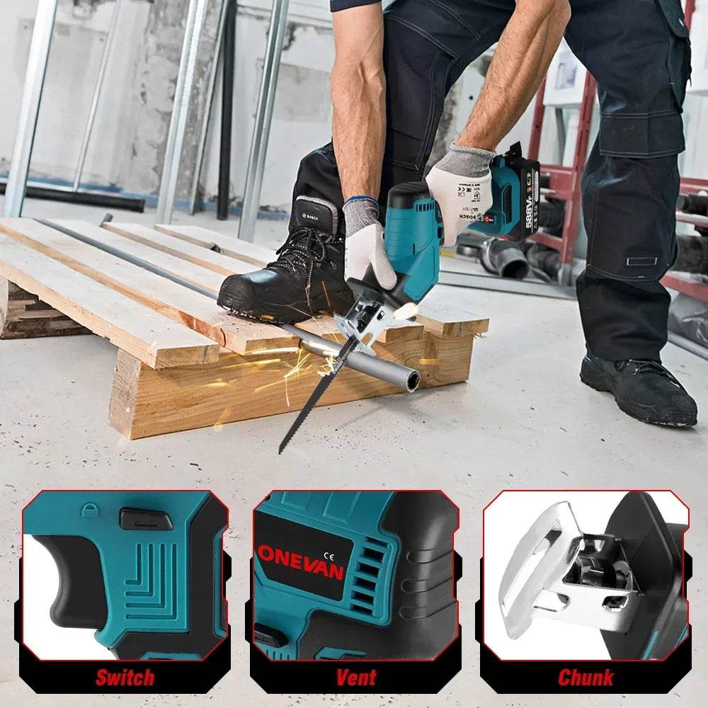 ONEVAN Brushless Cordless Electric Reciprocating Saw Electric Saw Variable Speed Metal Wood Cutting Tool For Makita 18V Battery - Quality Shopping Centre