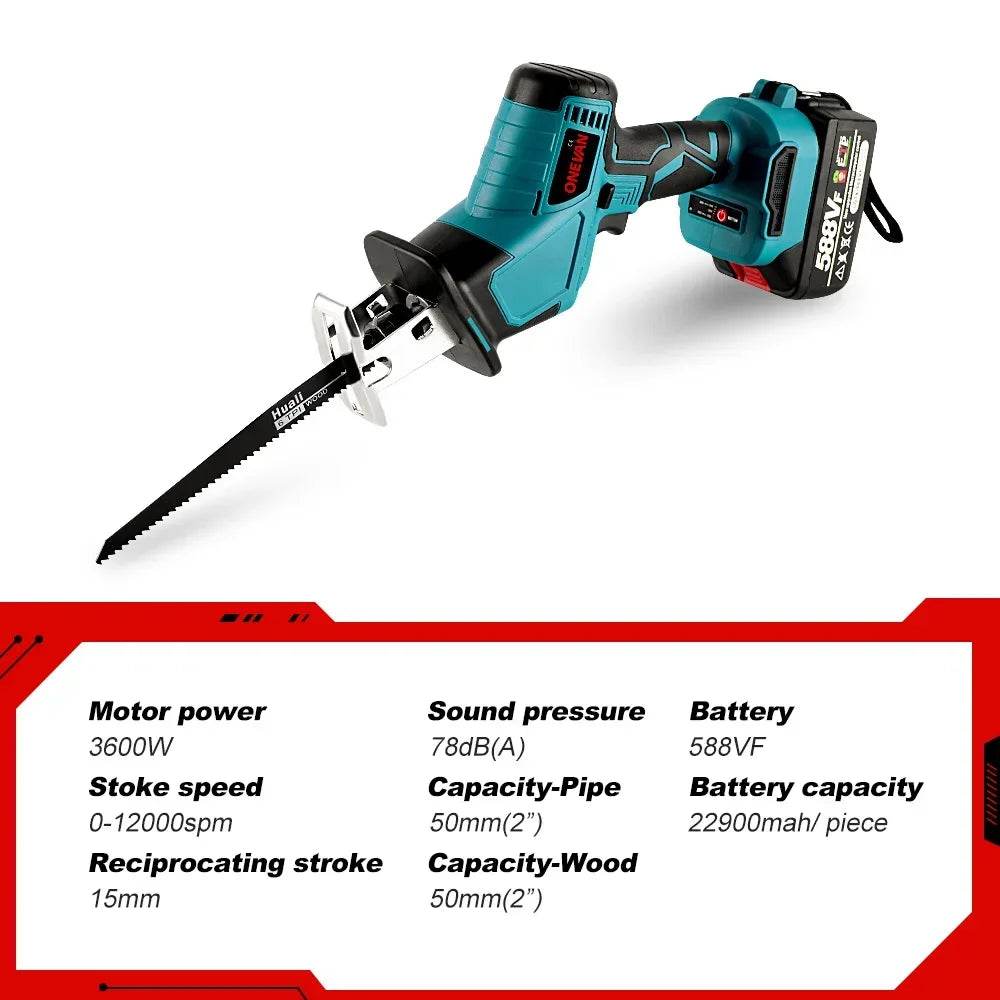 ONEVAN Brushless Cordless Electric Reciprocating Saw Electric Saw Variable Speed Metal Wood Cutting Tool For Makita 18V Battery - Quality Shopping Centre