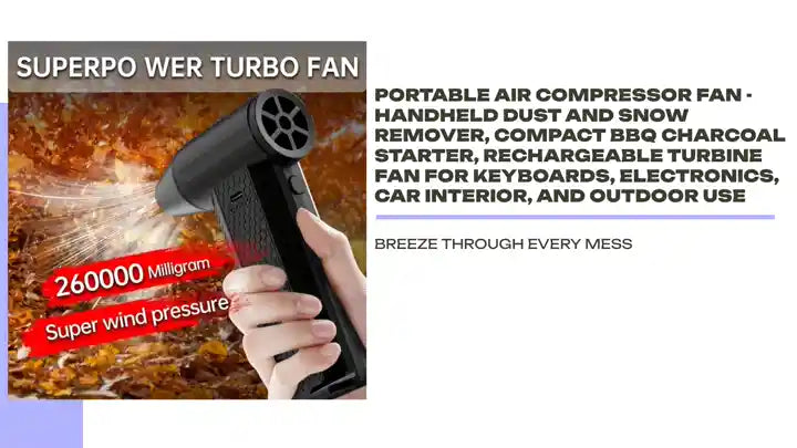 Portable Air Compressor Fan - Handheld Dust and Snow Remover, Compact BBQ Charcoal Starter, Rechargeable Turbine Fan for Keyboards, Electronics, Car Interior, and Outdoor Use by@Outfy
