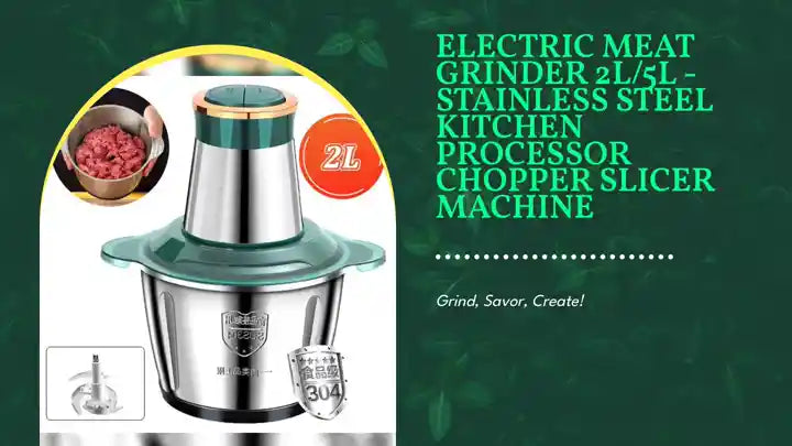 Electric Meat Grinder 2L/5L - Stainless Steel Kitchen Processor Chopper Slicer Machine by@Outfy