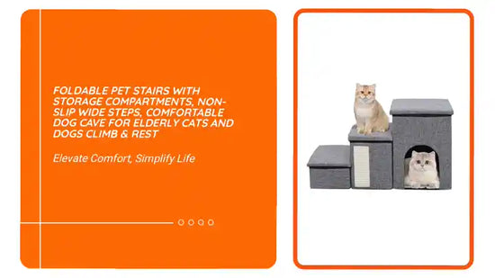 Foldable Pet Stairs with Storage Compartments, Non-Slip Wide Steps, Comfortable Dog Cave for Elderly Cats and Dogs Climb &amp; Rest by@Outfy