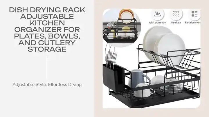 Dish Drying Rack Adjustable Kitchen Organizer for Plates, Bowls, and Cutlery Storage by@Outfy