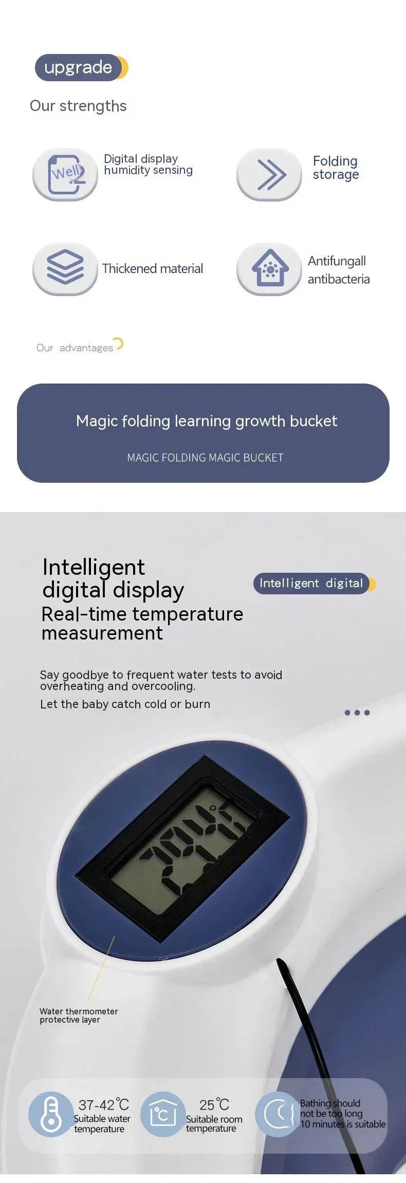 Real-time Temperature Silicone Baby Take A Bath Bathtub Non-Slip Foot Bath Bucket Folding Bathroom with Temperature Sensing - Quality Shopping Centre