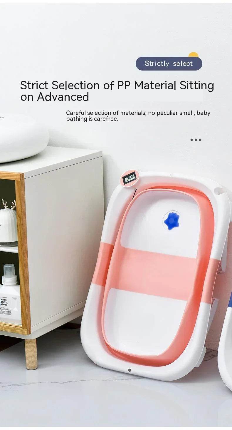 Real-time Temperature Silicone Baby Take A Bath Bathtub Non-Slip Foot Bath Bucket Folding Bathroom with Temperature Sensing - Quality Shopping Centre