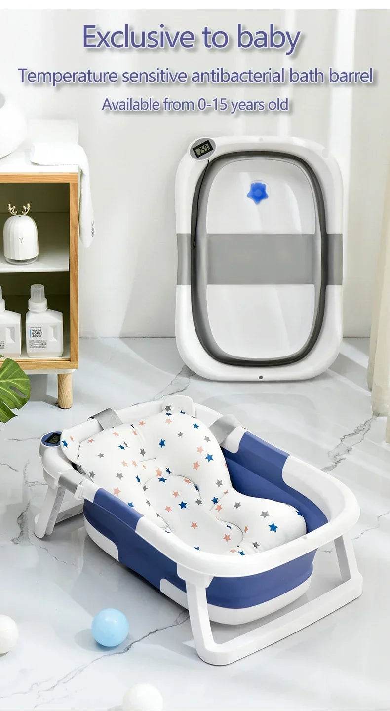 Real-time Temperature Silicone Baby Take A Bath Bathtub Non-Slip Foot Bath Bucket Folding Bathroom with Temperature Sensing - Quality Shopping Centre