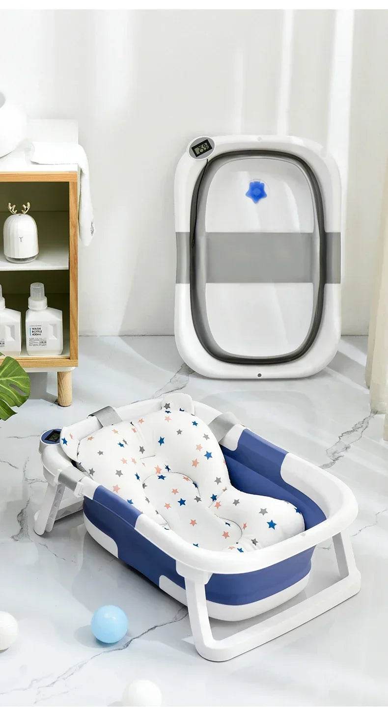 Real-time Temperature Silicone Baby Take A Bath Bathtub Non-Slip Foot Bath Bucket Folding Bathroom with Temperature Sensing - Quality Shopping Centre