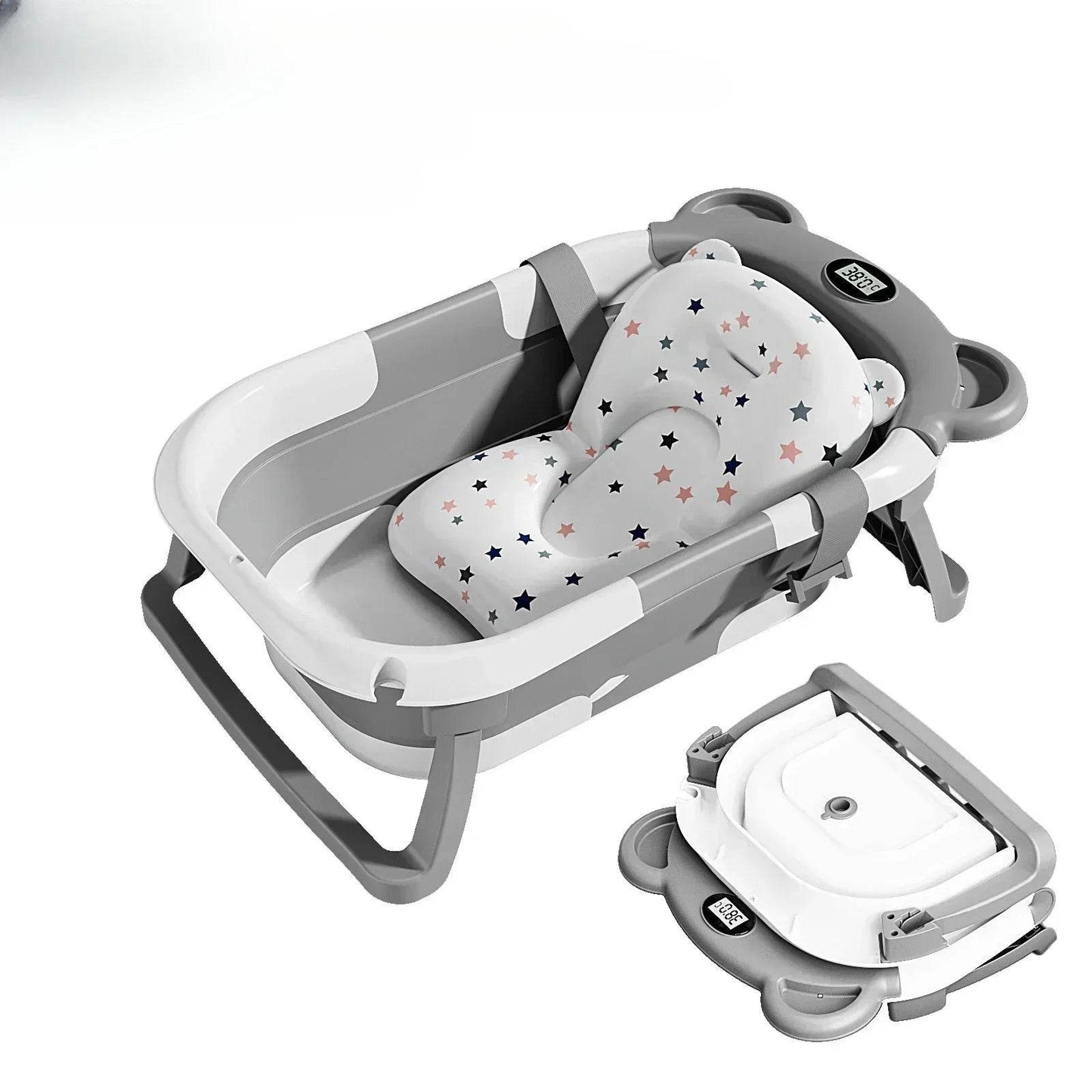 Real-time Temperature Silicone Baby Take A Bath Bathtub Non-Slip Foot Bath Bucket Folding Bathroom with Temperature Sensing - Quality Shopping Centre