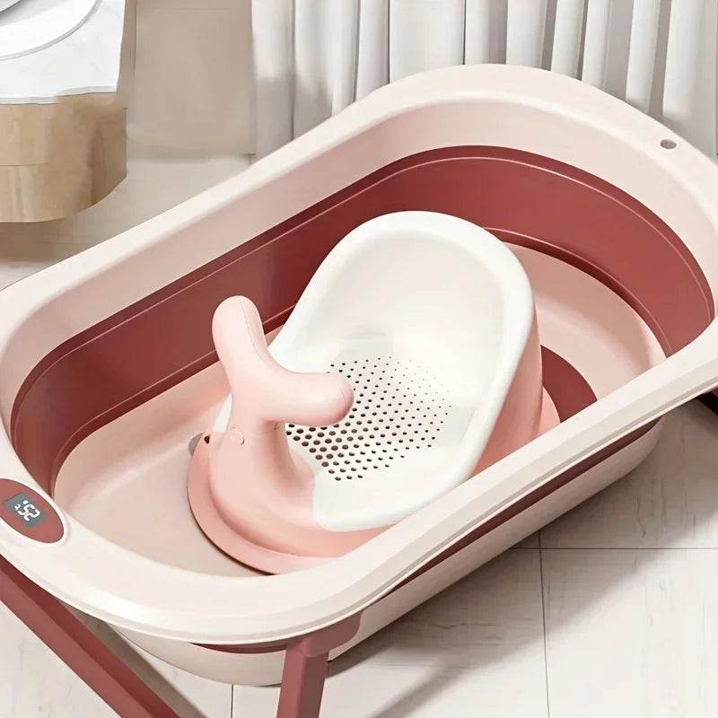 Real-time Temperature Silicone Baby Take A Bath Bathtub Non-Slip Foot Bath Bucket Folding Bathroom with Temperature Sensing - Quality Shopping Centre