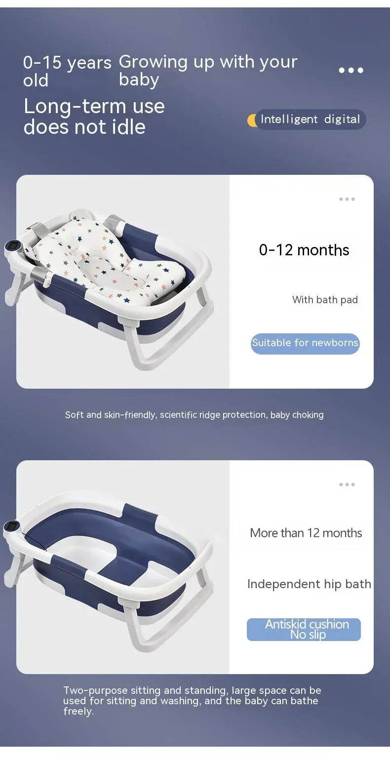 Real-time Temperature Silicone Baby Take A Bath Bathtub Non-Slip Foot Bath Bucket Folding Bathroom with Temperature Sensing - Quality Shopping Centre
