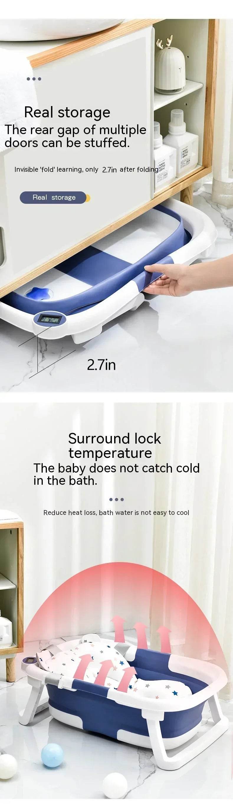 Real-time Temperature Silicone Baby Take A Bath Bathtub Non-Slip Foot Bath Bucket Folding Bathroom with Temperature Sensing - Quality Shopping Centre