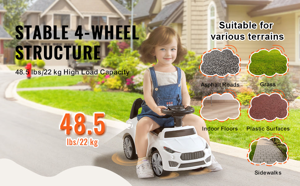 SucceBuy White/Pink Ride On Push Car Classic Sports Toy for Toddlers with Music Steering Wheel - Quality Shopping Centre