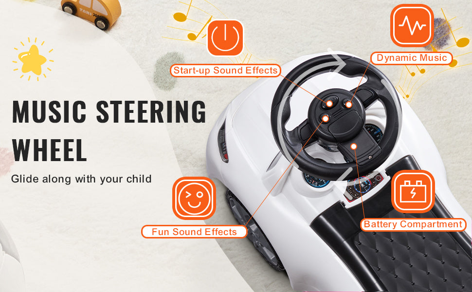 SucceBuy White/Pink Ride On Push Car Classic Sports Toy for Toddlers with Music Steering Wheel - Quality Shopping Centre