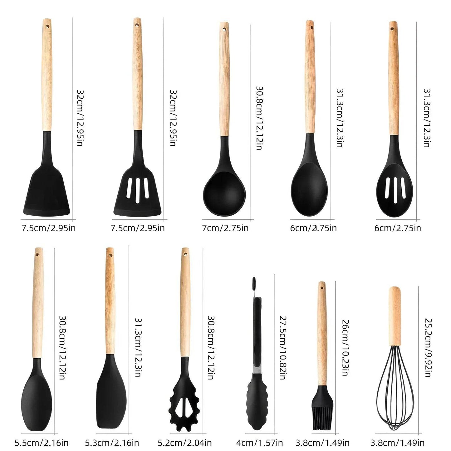 Silicone Cooking Utensils Set Turner Spatula Spoon Brush Whisk Knife Scissors Kitchen Utensil Gadgets Tools Set with Holder - Quality Shopping Centre