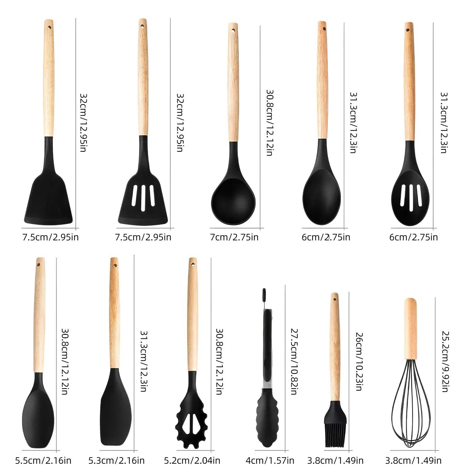 Silicone Cooking Utensils Set Turner Spatula Spoon Brush Whisk Knife Scissors Kitchen Utensil Gadgets Tools Set with Holder - Quality Shopping Centre