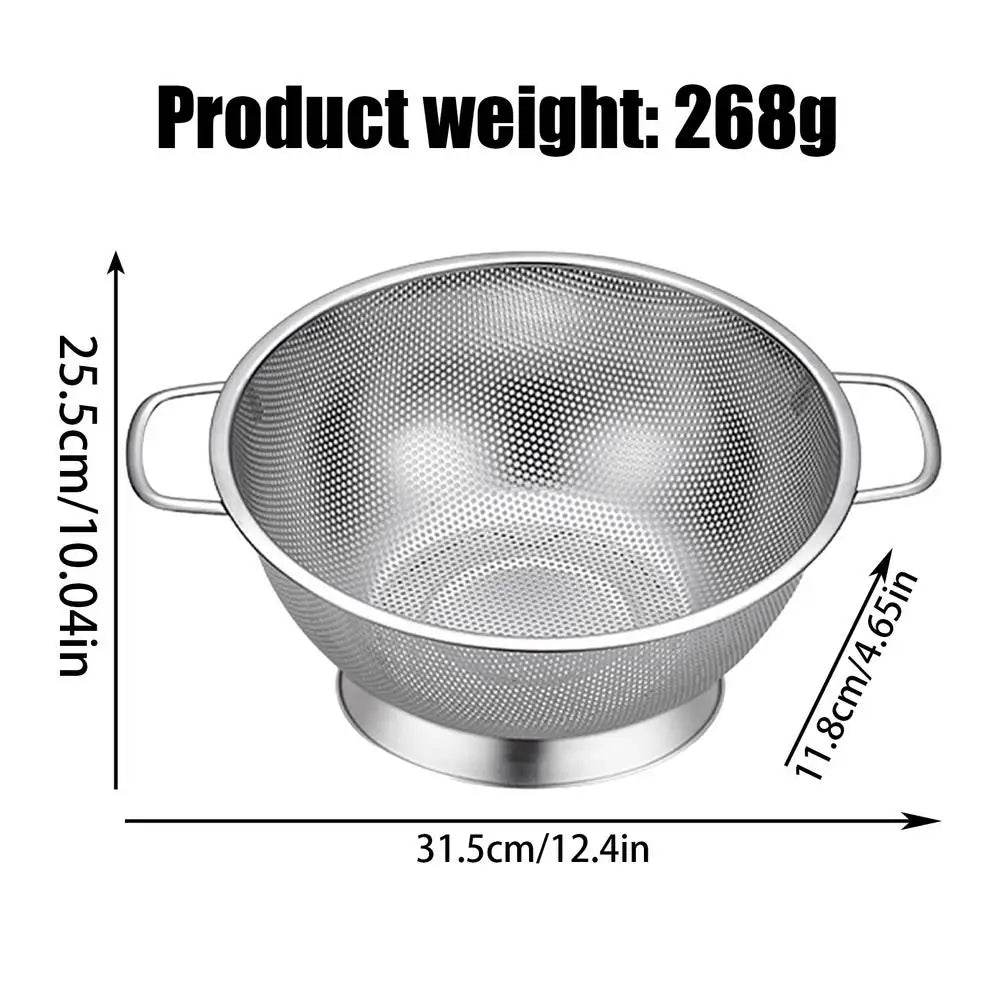 Stainless Steel Colander Bowl Kitchen Fine Mesh Strainer Wide Rim Washing Draining Basket For Vegetable With Handle For Strain - Quality Shopping Centre