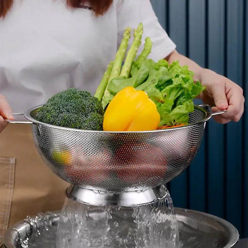 Stainless Steel Colander Bowl Kitchen Fine Mesh Strainer Wide Rim Washing Draining Basket For Vegetable With Handle For Strain - Quality Shopping Centre