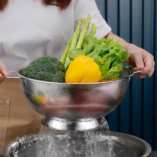 Stainless Steel Colander Bowl Kitchen Fine Mesh Strainer Wide Rim Washing Draining Basket For Vegetable With Handle For Strain - Quality Shopping Centre