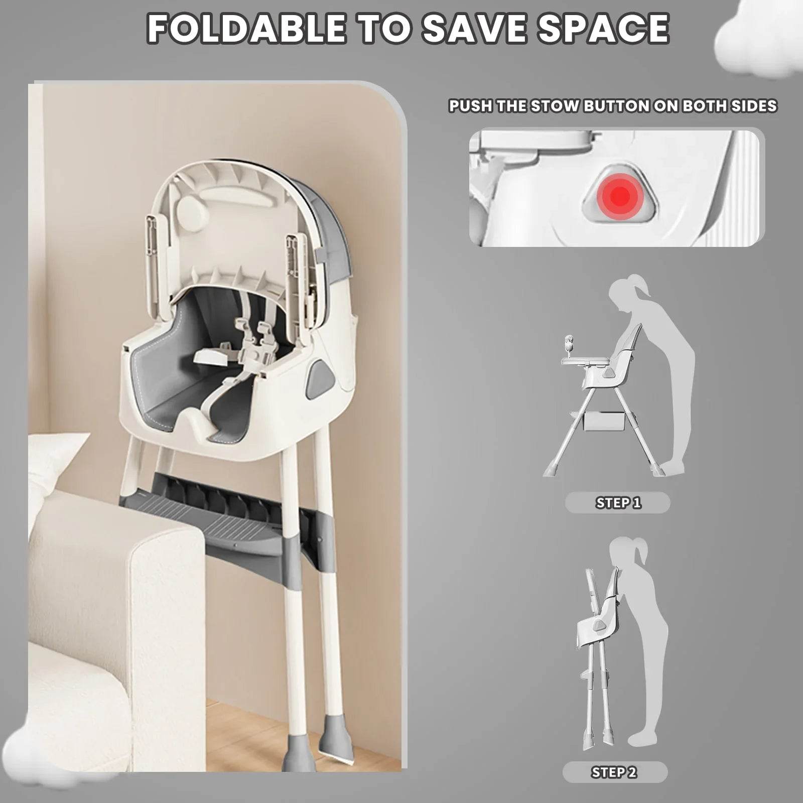 UBRAVOO Foldable Baby High Chair 6 Months Plus, with Large Antislip Pad & ToyRack, Easy to Clean Feeding , E500 - Quality Shopping Centre