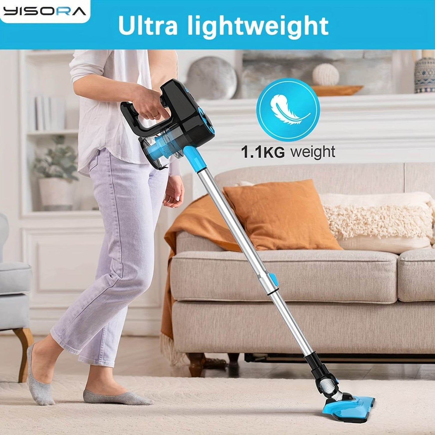 YISORA N3 Cordless Vacuum Cleaner, 6-in-1 Lightweight Stick Vacuum With 2200 MAh Battery, Powerful Rechargeable Vacuum Cleaner, 40 Mins Max Runtime, Perfect For Hardwood Floor Carpet Pet Hair Home - Quality Shopping Centre