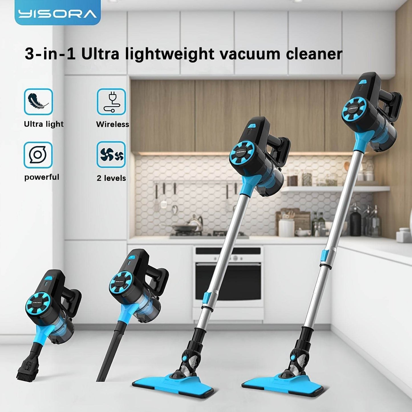 YISORA N3 Cordless Vacuum Cleaner, 6-in-1 Lightweight Stick Vacuum With 2200 MAh Battery, Powerful Rechargeable Vacuum Cleaner, 40 Mins Max Runtime, Perfect For Hardwood Floor Carpet Pet Hair Home - Quality Shopping Centre