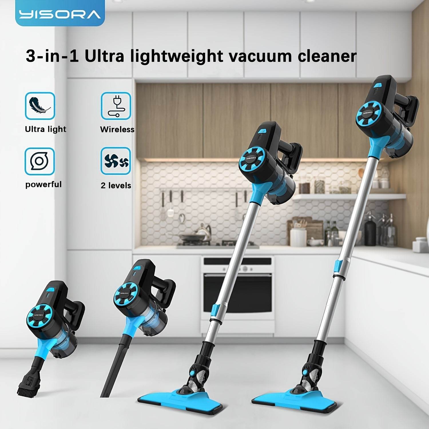 YISORA N3 Cordless Vacuum Cleaner, 6-in-1 Lightweight Stick Vacuum With 2200 MAh Battery, Powerful Rechargeable Vacuum Cleaner, 40 Mins Max Runtime, Perfect For Hardwood Floor Carpet Pet Hair Home - Quality Shopping Centre