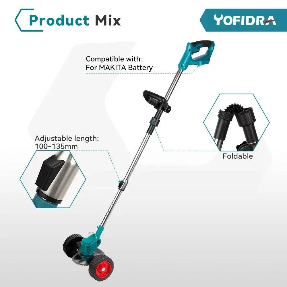 Yofidra 12000RPM Electric Folding Lawn Mower Cordless Length Adjustable Handheld Garden Power Tools For Makita 18V Battery - Quality Shopping Centre