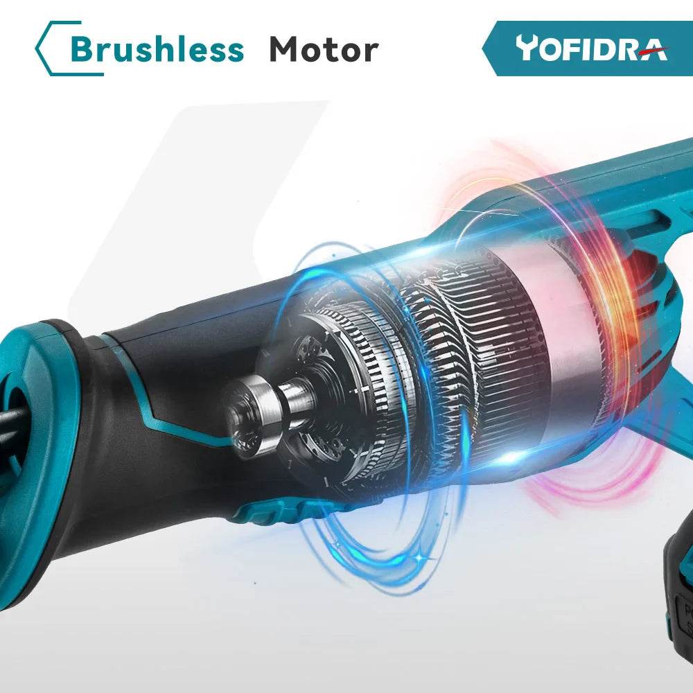 YOFIDRA 3000RPM Brushless Reciprocating Saw Handheld Wood Metal Pipe Cutting Electric Saw Chainsaw Tool For Makita 18v Battery - Quality Shopping Centre