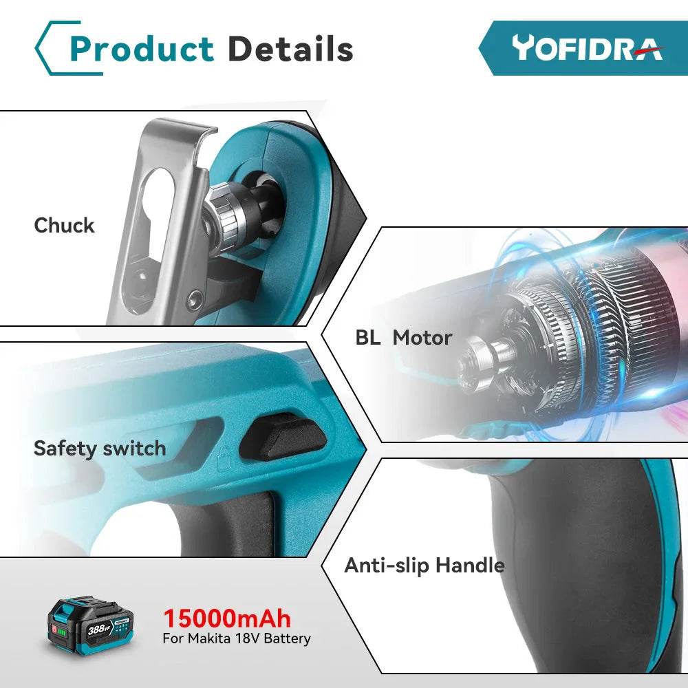 YOFIDRA 3000RPM Brushless Reciprocating Saw Handheld Wood Metal Pipe Cutting Electric Saw Chainsaw Tool For Makita 18v Battery - Quality Shopping Centre