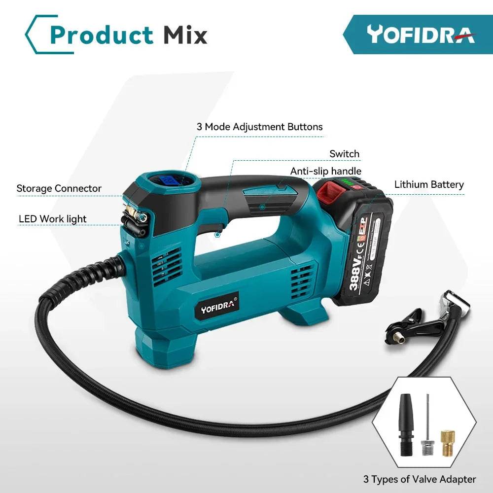 Yofidra 830Kpa Inflatable Pump High Pressure Digital Air Compressor Car Electric Air Pump Pneumatics For Makita 18V Battery - Quality Shopping Centre